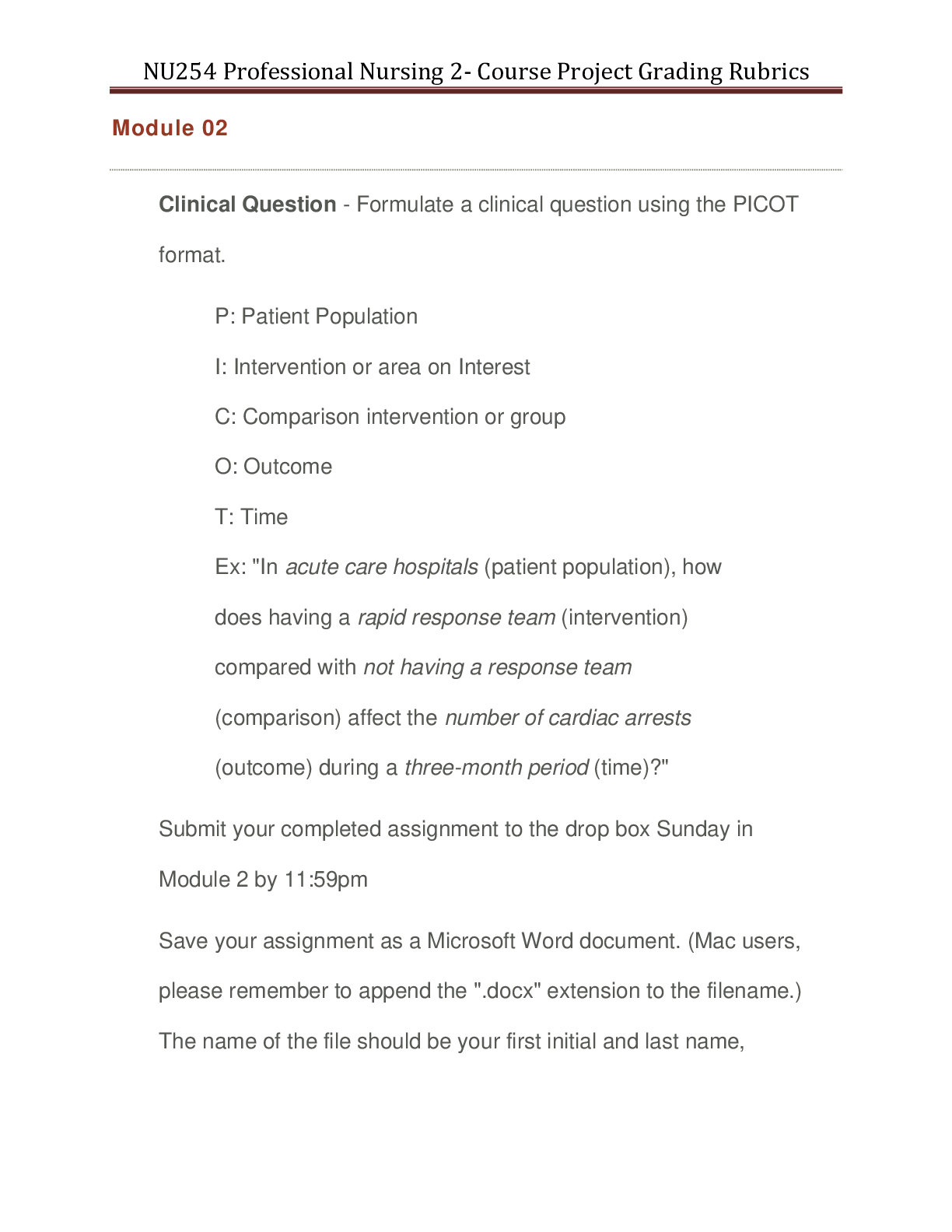 Preview image of NU 254 Professional Nursing 2- Course Project Grading Rubrics document